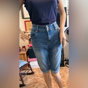 SANDPIPER Cuffed Mid-Blue Denim Bermuda Shorts.